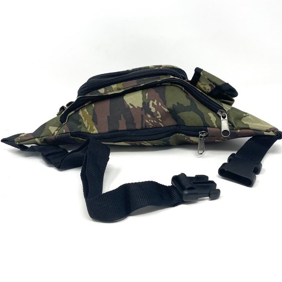 Mens FP411 Fanny Pack Poly 5 Zipper Pockets Cellphone Pouch Military Green Brown - Picture 4 of 5